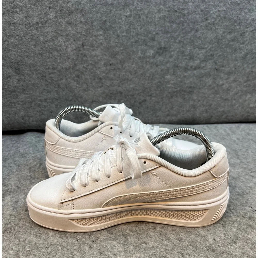 Puma White Leather Platform Sneakers Casual‎ Lace Up Shoes Classic Women's 8.5
